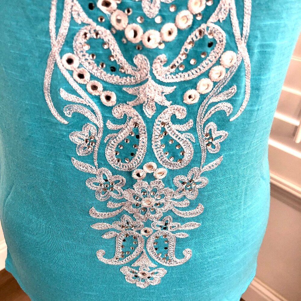INC International Concepts Embroidered Sleeveless Turquoise Top, Small - Picture 5 of 9